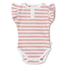 Load image into Gallery viewer, SHK Rose Milk Stripe Short Sleeve Organic Body Suit
